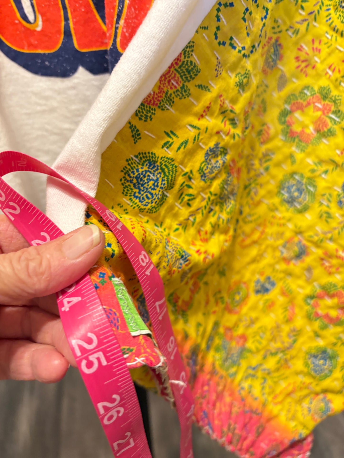 Good Vibes Upcycled Vintage Kantha Poncho Tee Fits A Size Small to XXL