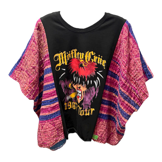 Motley Crue Upcycled Vintage Kantha Poncho Tee Fits A Size Small to XXL