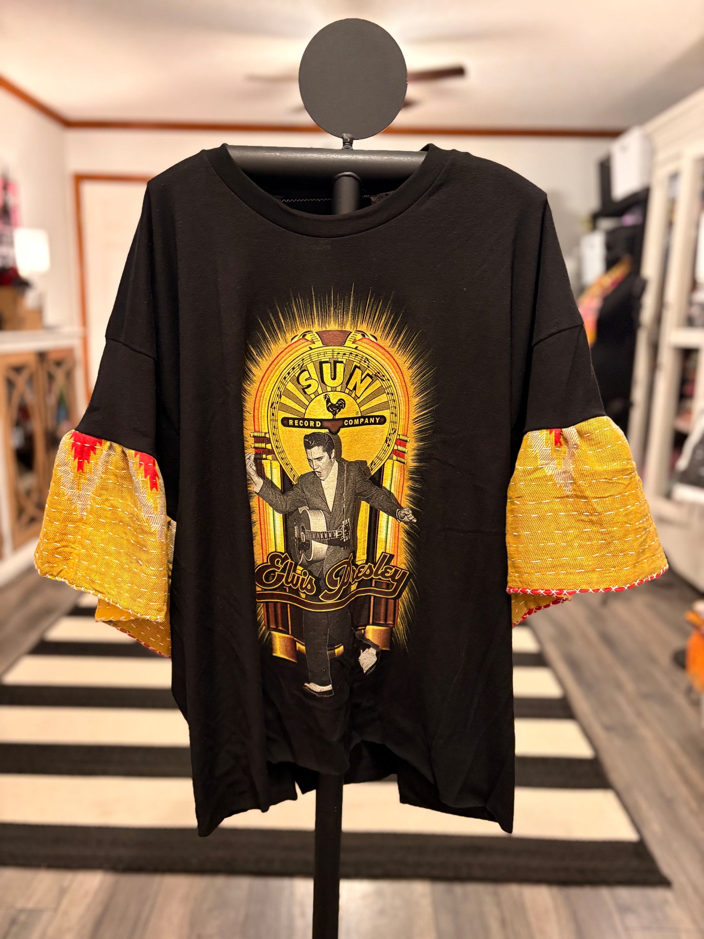 Sun Elvis Upcycled Vintage Kantha Sleeve Tee Fits a Small to 2X