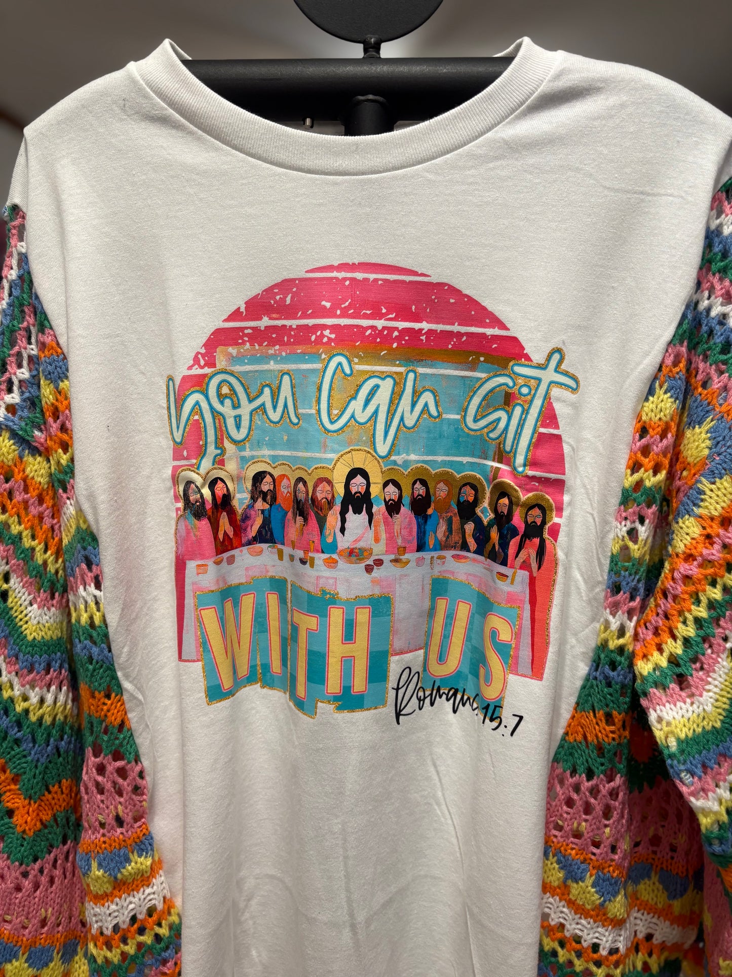 Sit With Us Upcycled Crochet Sweater Tee One Size Fits a Small to XXL Oversized