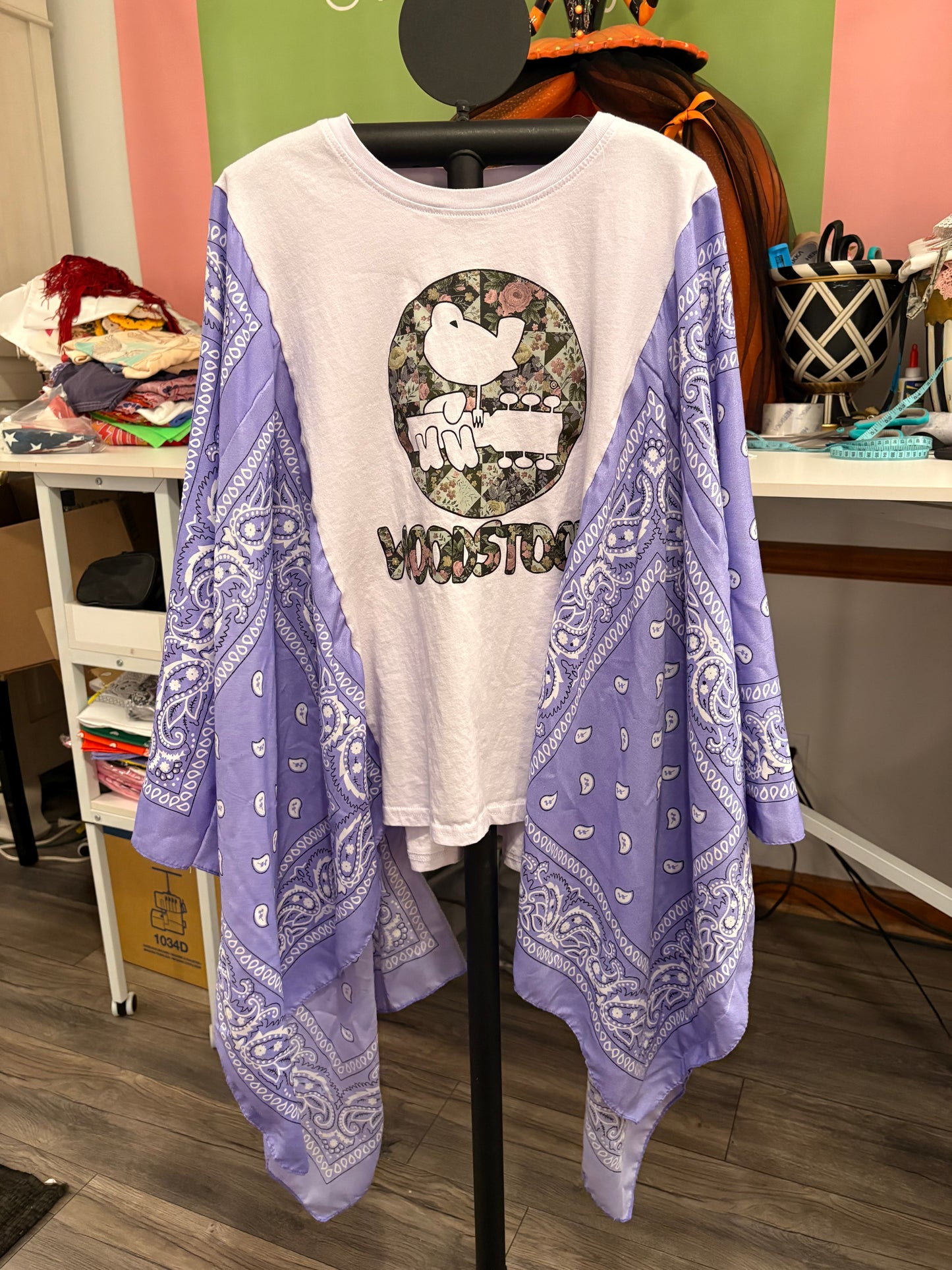 Woodstock in Lavender Bandana Poncho Tee Fits a Small to Large