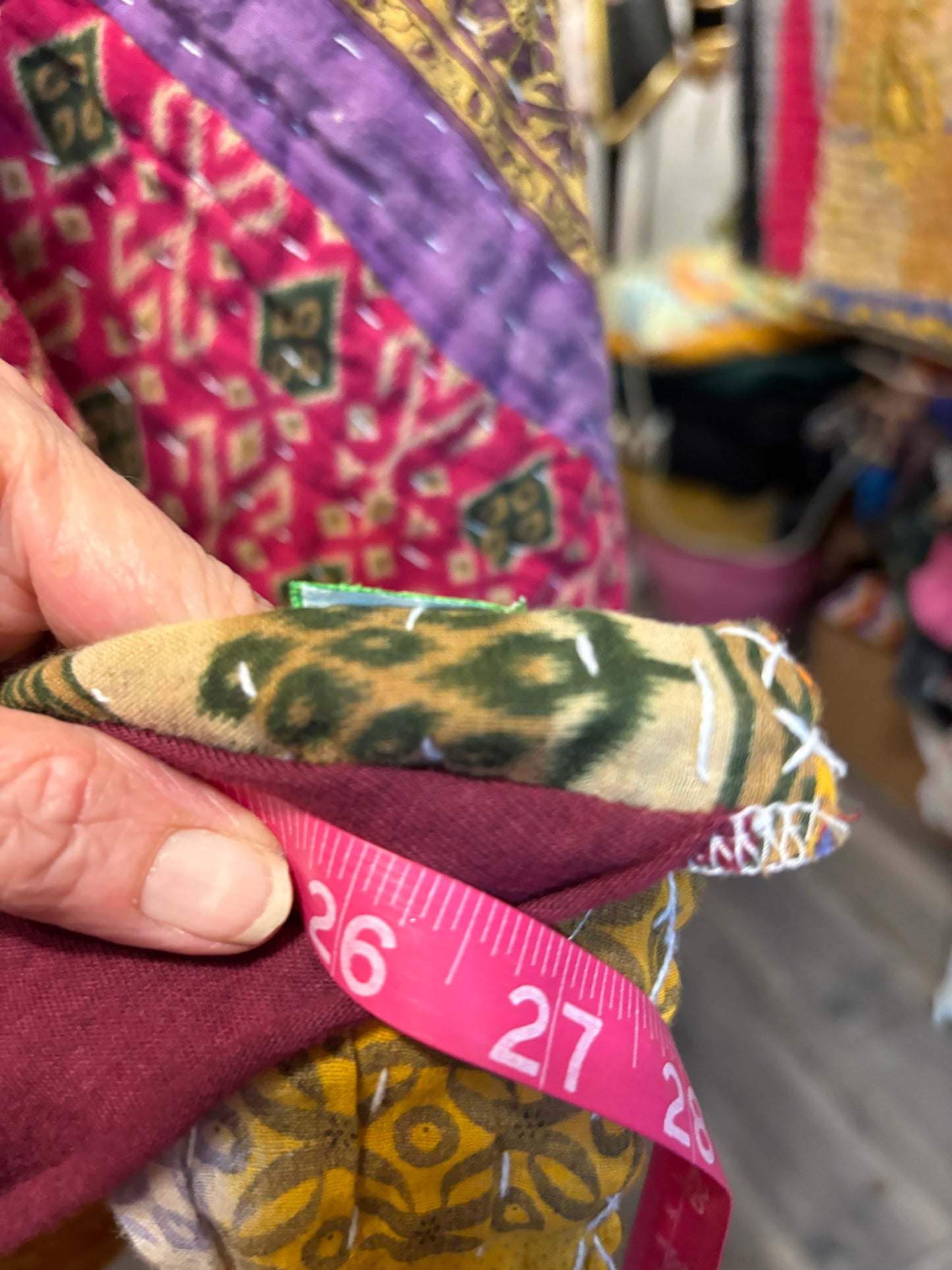 AC/DC Upcycled Vintage Kantha Poncho Tee Fits A Size Small to 3X