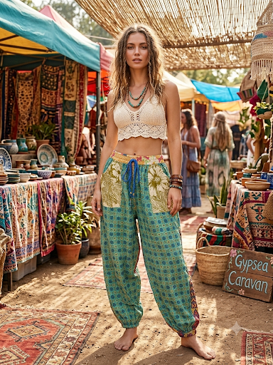 Candi Women Vintage Kantha Quilt Cotton Reversible Harem Pant One Size Fits Size 4-16
