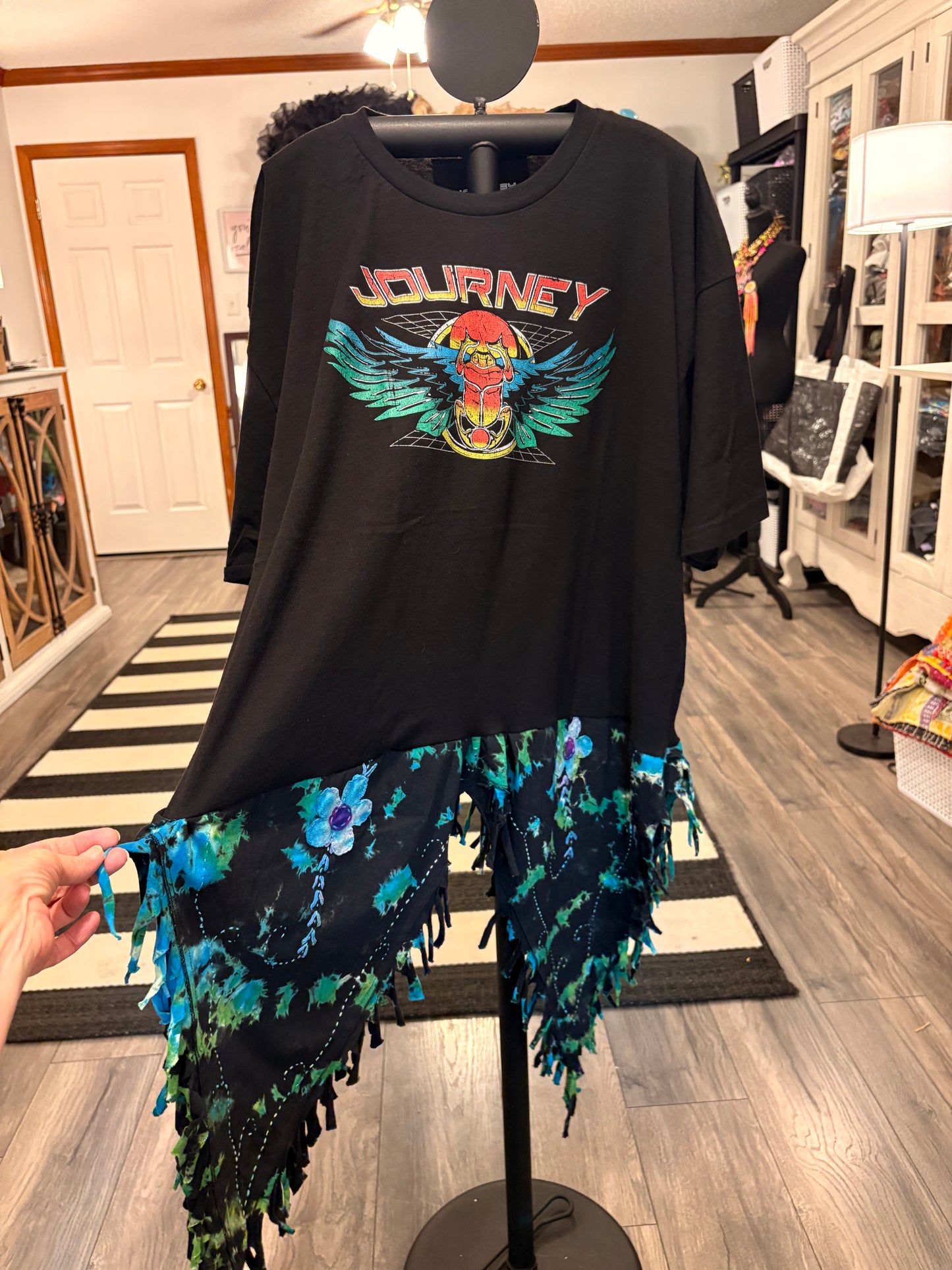 Separate Ways Upcycled Fringed Bottom Tee Dress Fits a Small to 2X