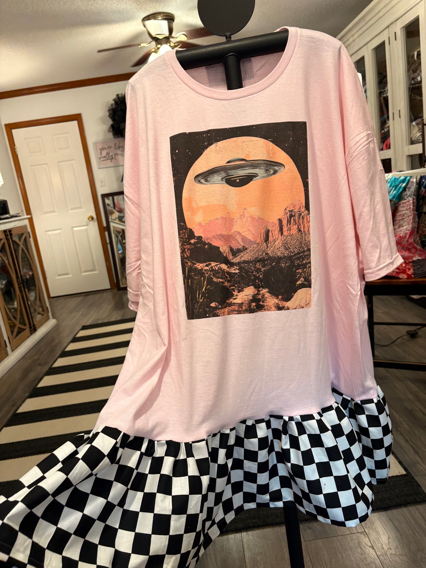 You’re Ride Is Here Upcycled Tee Dress Fits a Small to 3X