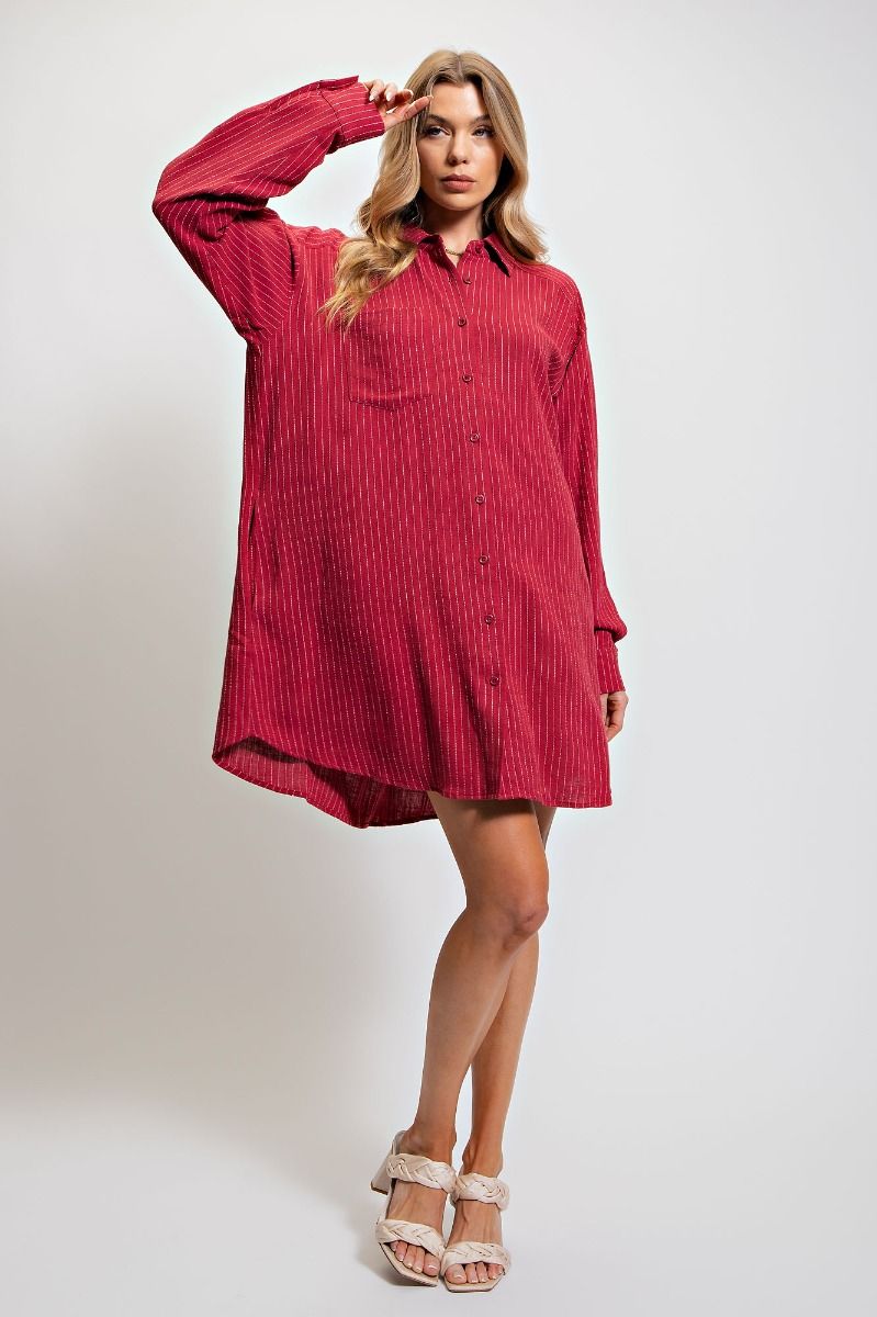 Red Pinstripe Shirt Dress