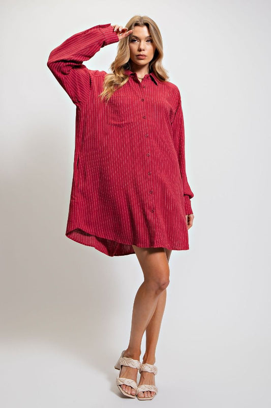 Red Pinstripe Shirt Dress