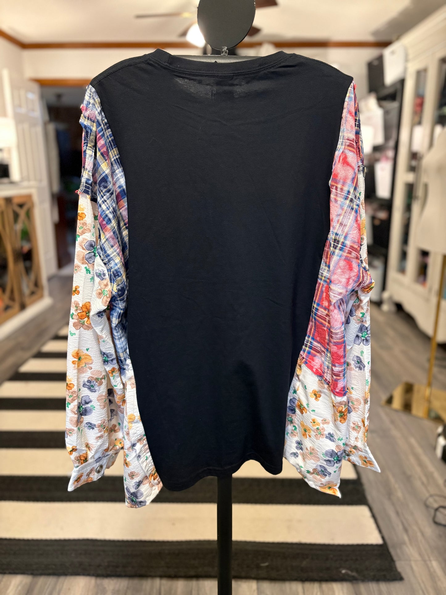 Who? Upcycled Frayed Patchwork Tee One Size Fits A Small to XXL Oversized