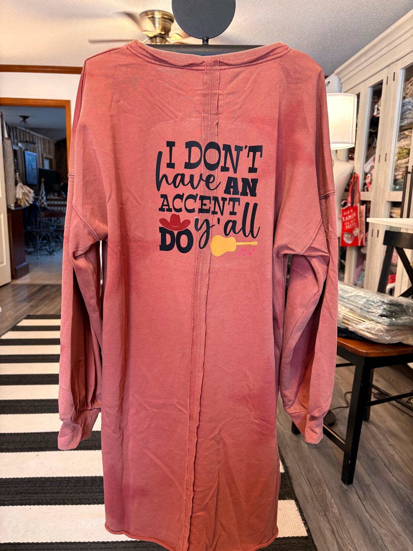 I Don’t Have An Accent Upcycled Oversized Star Distressed Sweatshirt Long Length Fits Small-Large