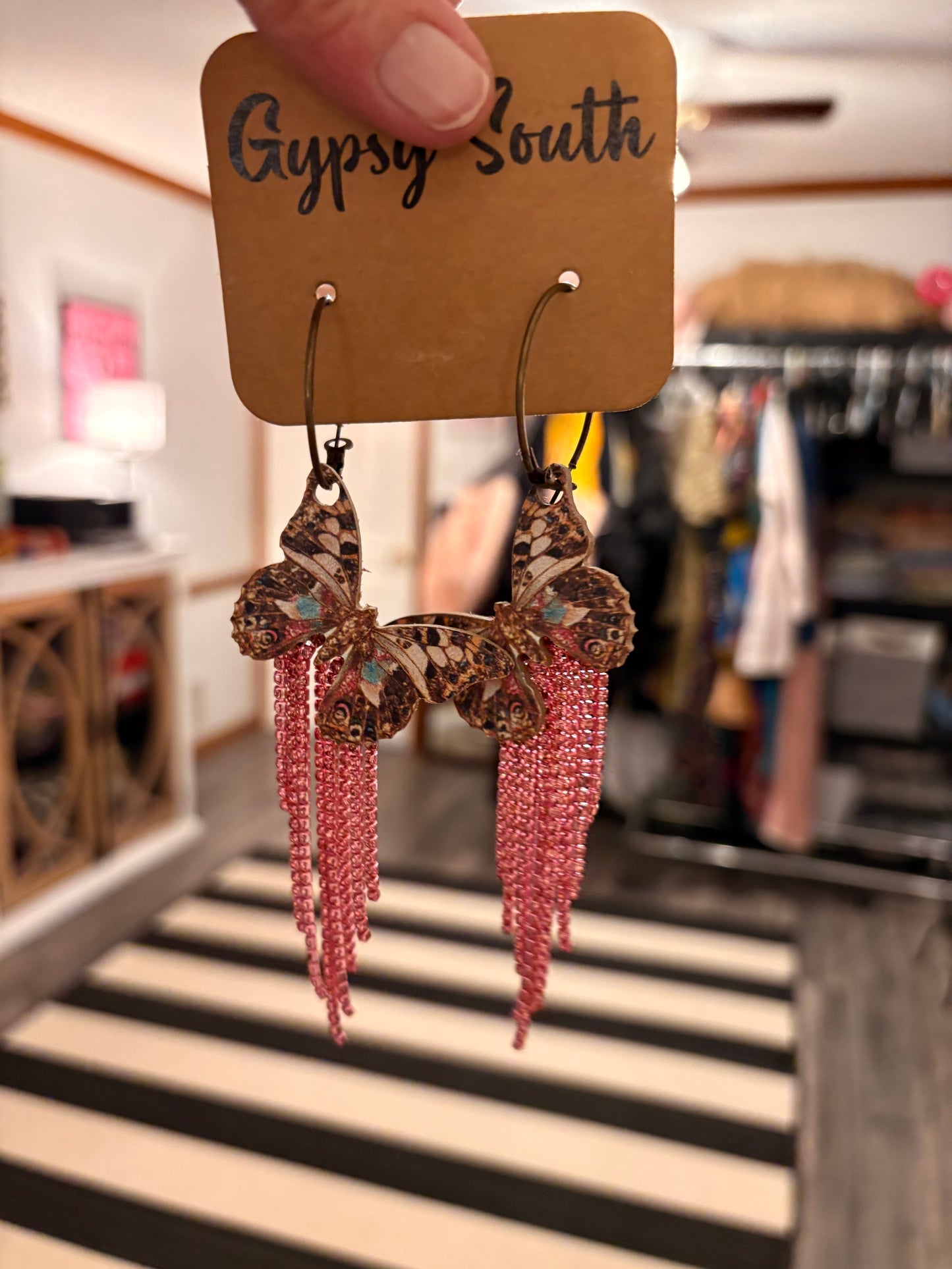 Butterfly Bling Handcrafted Wooden Earrings