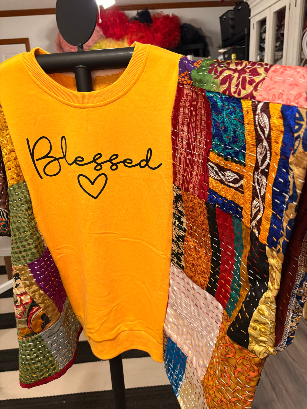 Blessed Upcycled Silk Patchwork Kantha Poncho One Size Fits a Small to 3X