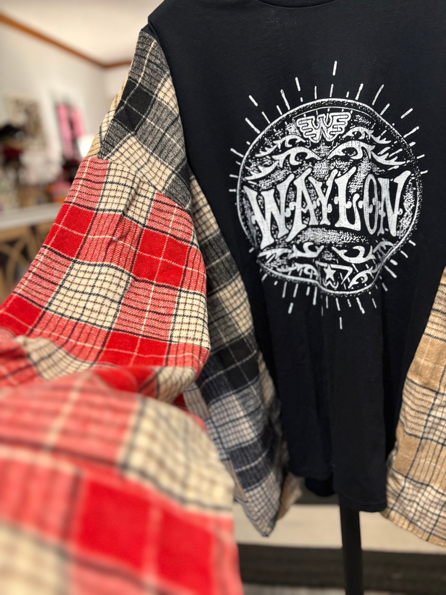 Waylon Upcycled Drop Sleeve Flannel Tee One Size Fits A Small to XXL Oversized