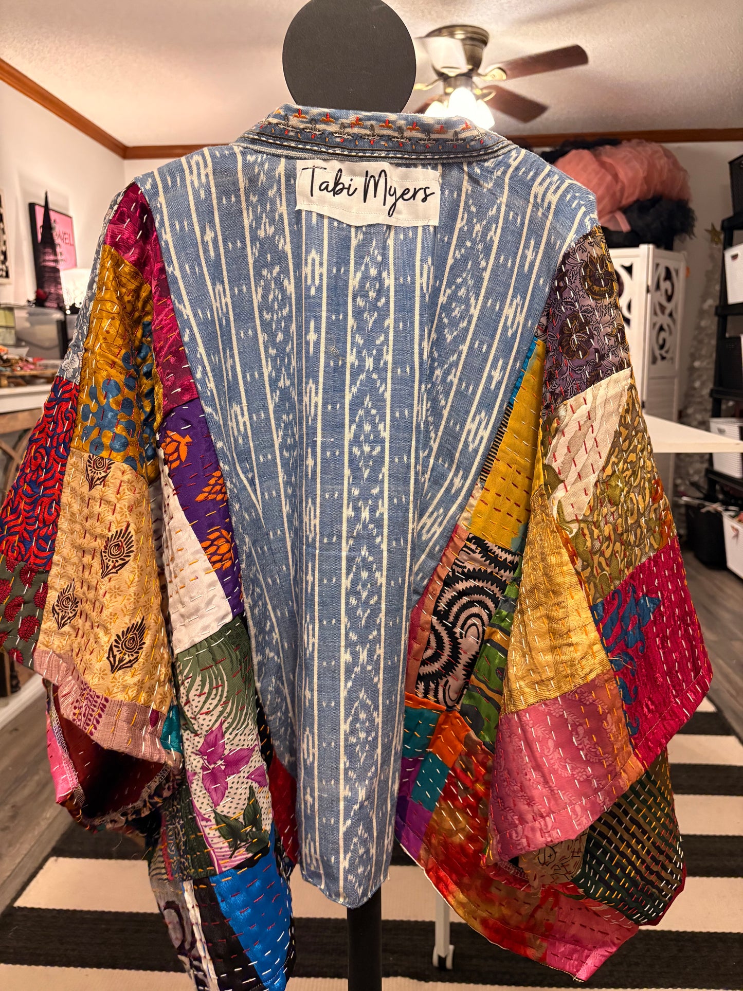 Carolyn Silk Kantha Poncho One Size Fits a Small to XL (petite)