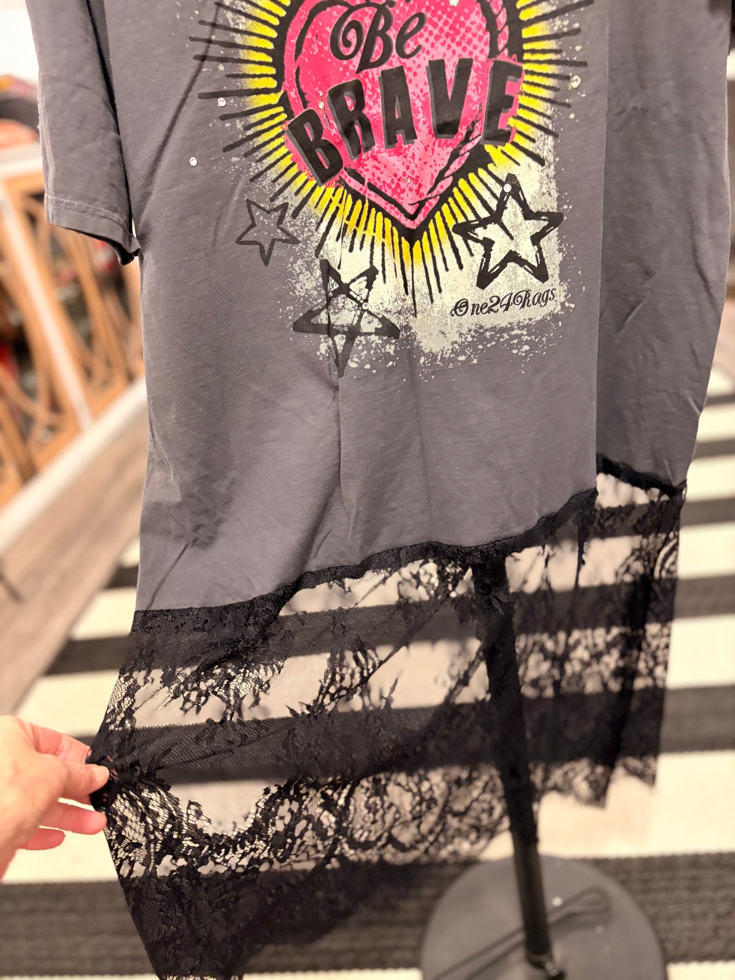 Brave Lace Bottom Tee Dress OVERSIZED Fits a Small to XL