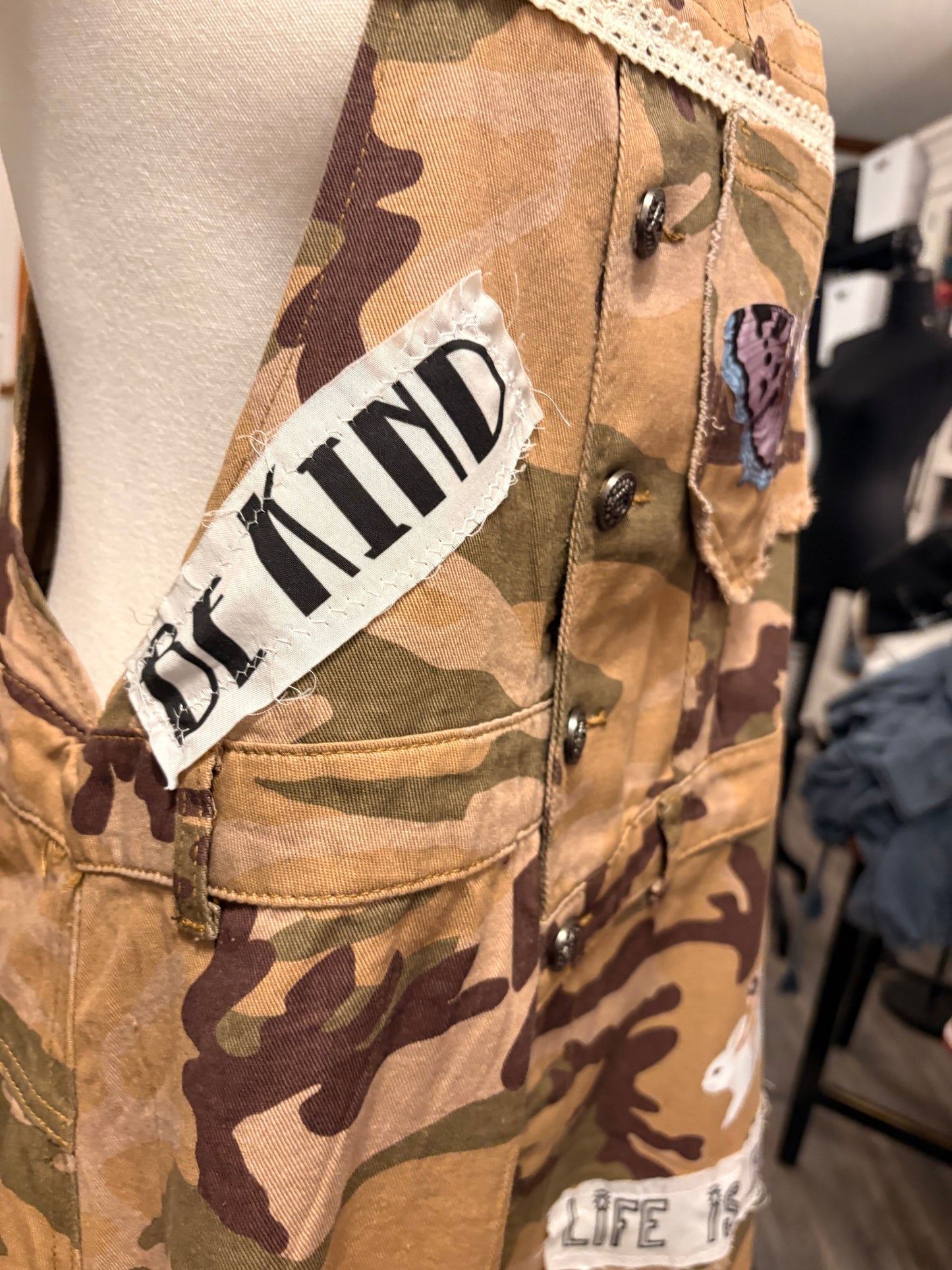 Speak Life Camp Refashioned “Junk” Overalls Dress Small/Medium 4/6/8