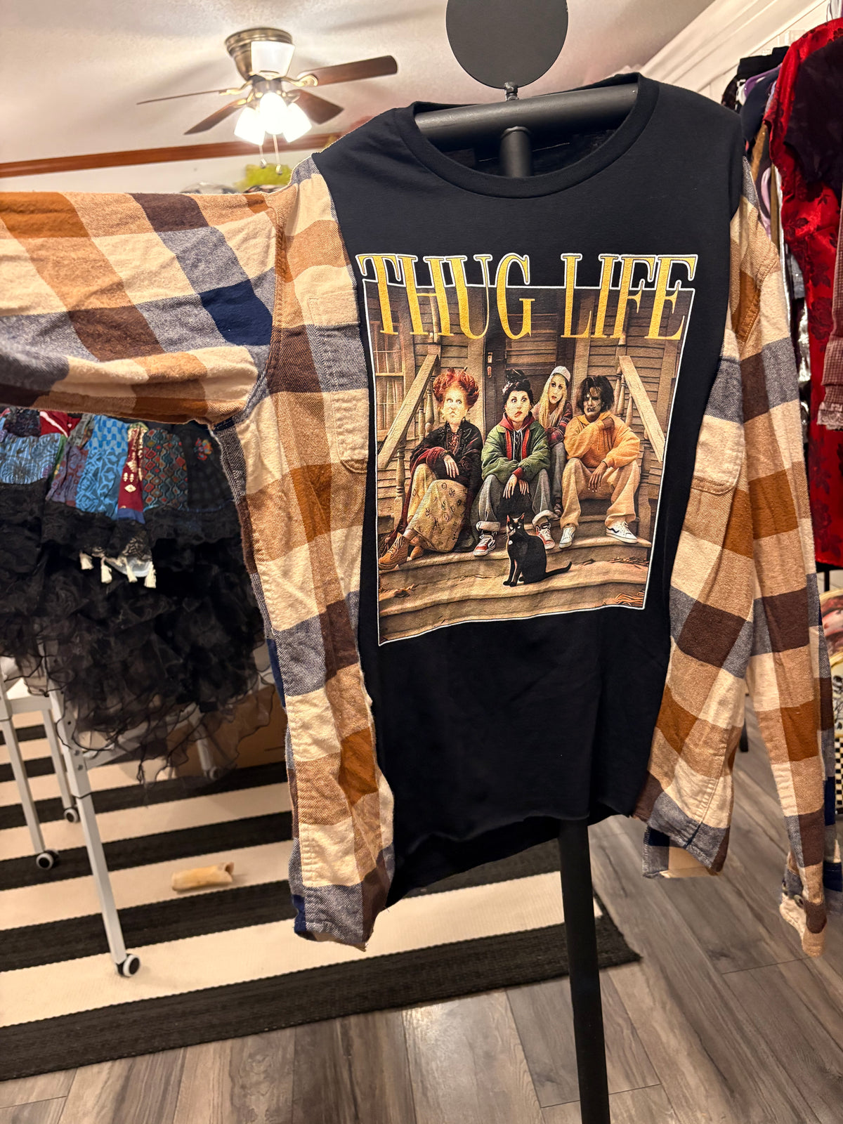 Thug Life Tee Flannel One Size Fits Small to Large