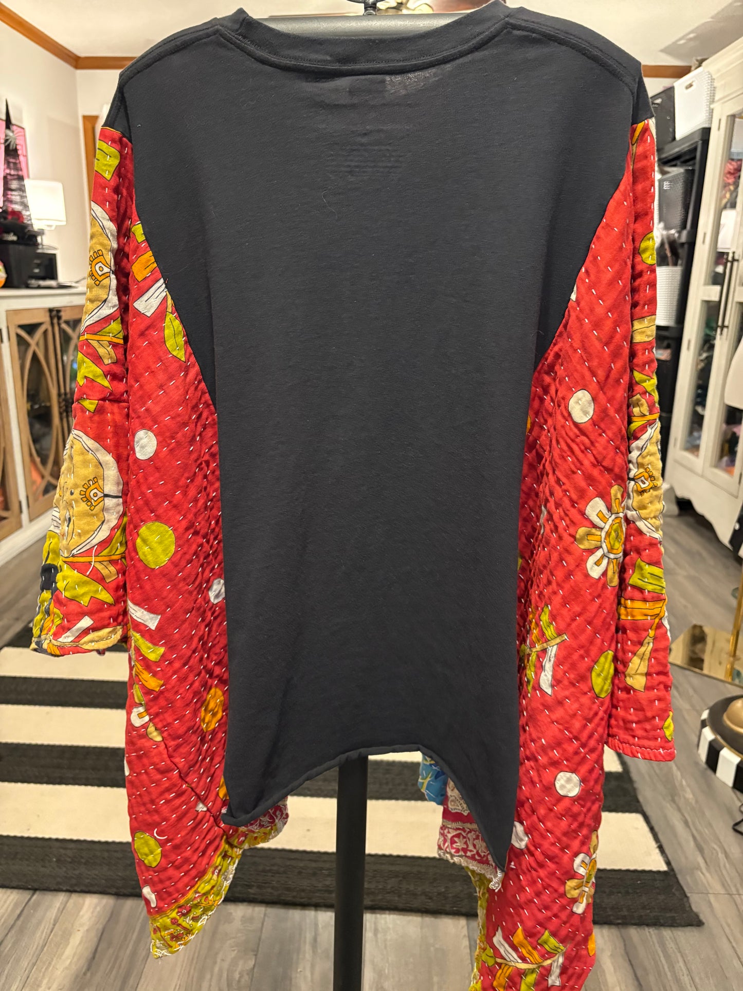 Paradise City Upcycled Vintage Kantha Quilt Poncho Tee One Size Fits a Large to 3X