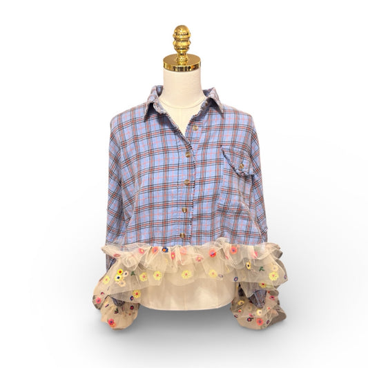 Sophie Upcycled Oversized Frayed Flannel Tutu Top One Size Fits a Small to XXL
