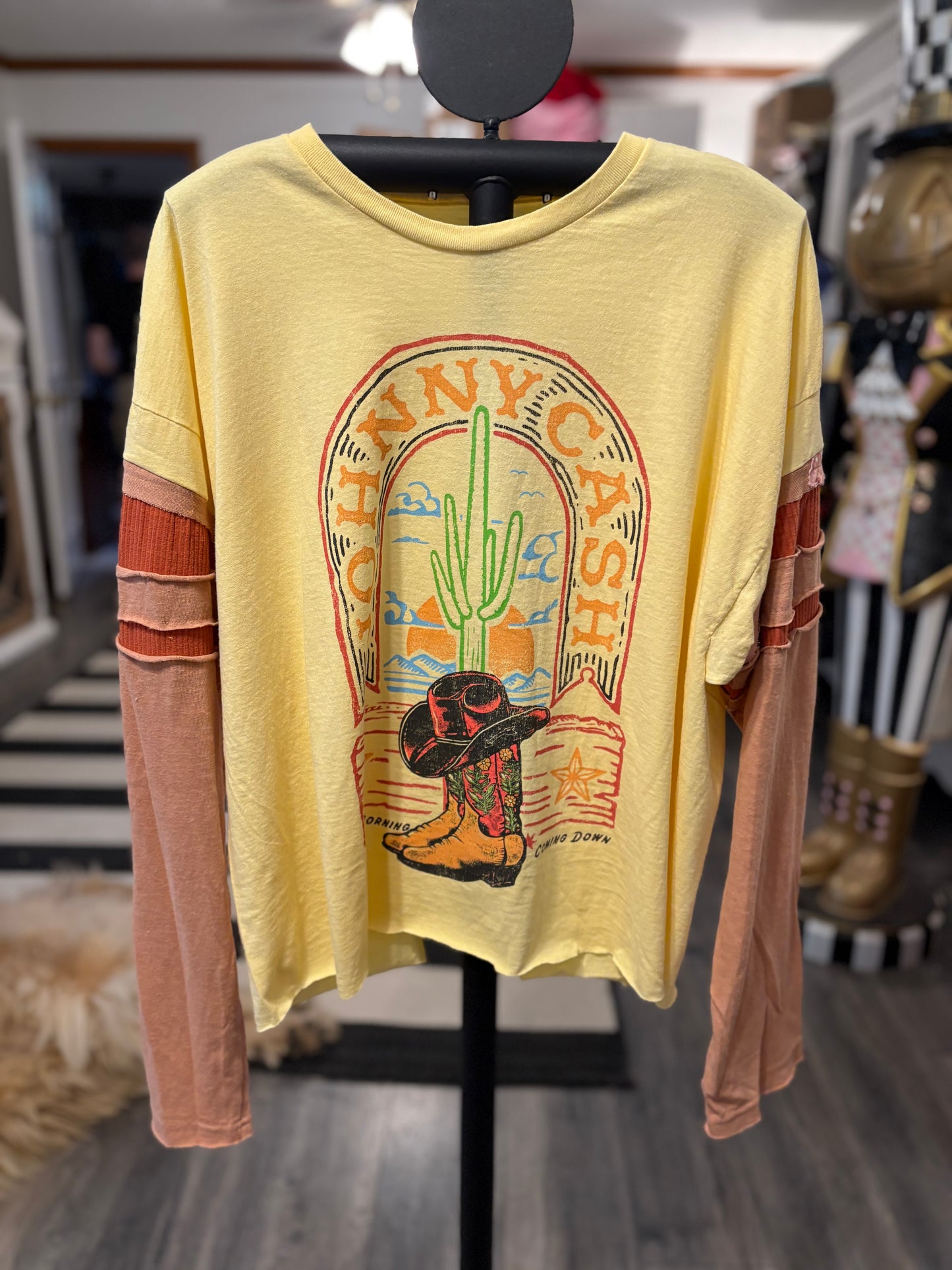 Johnny Cash Upcycled Drop-Sleeve Tee One Size Fits a Small to XL