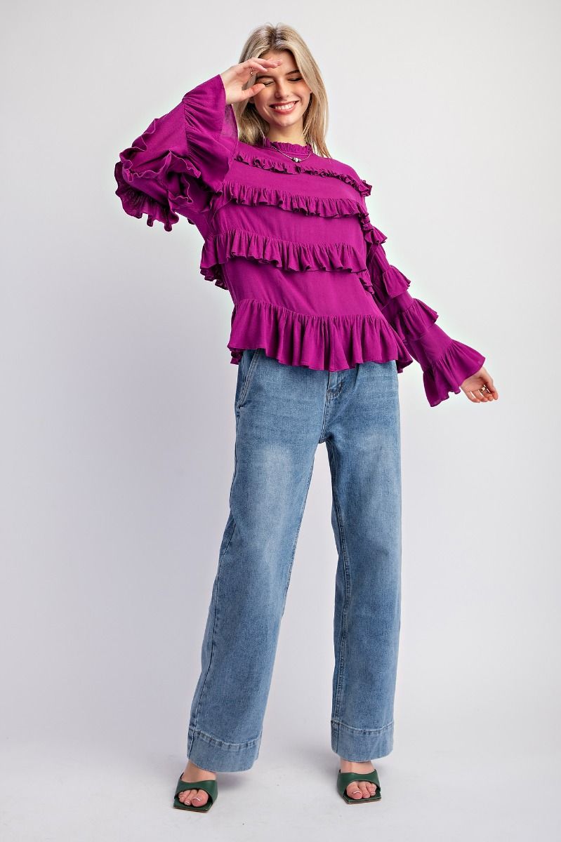 Magenta Tiered Ruffle Blouse