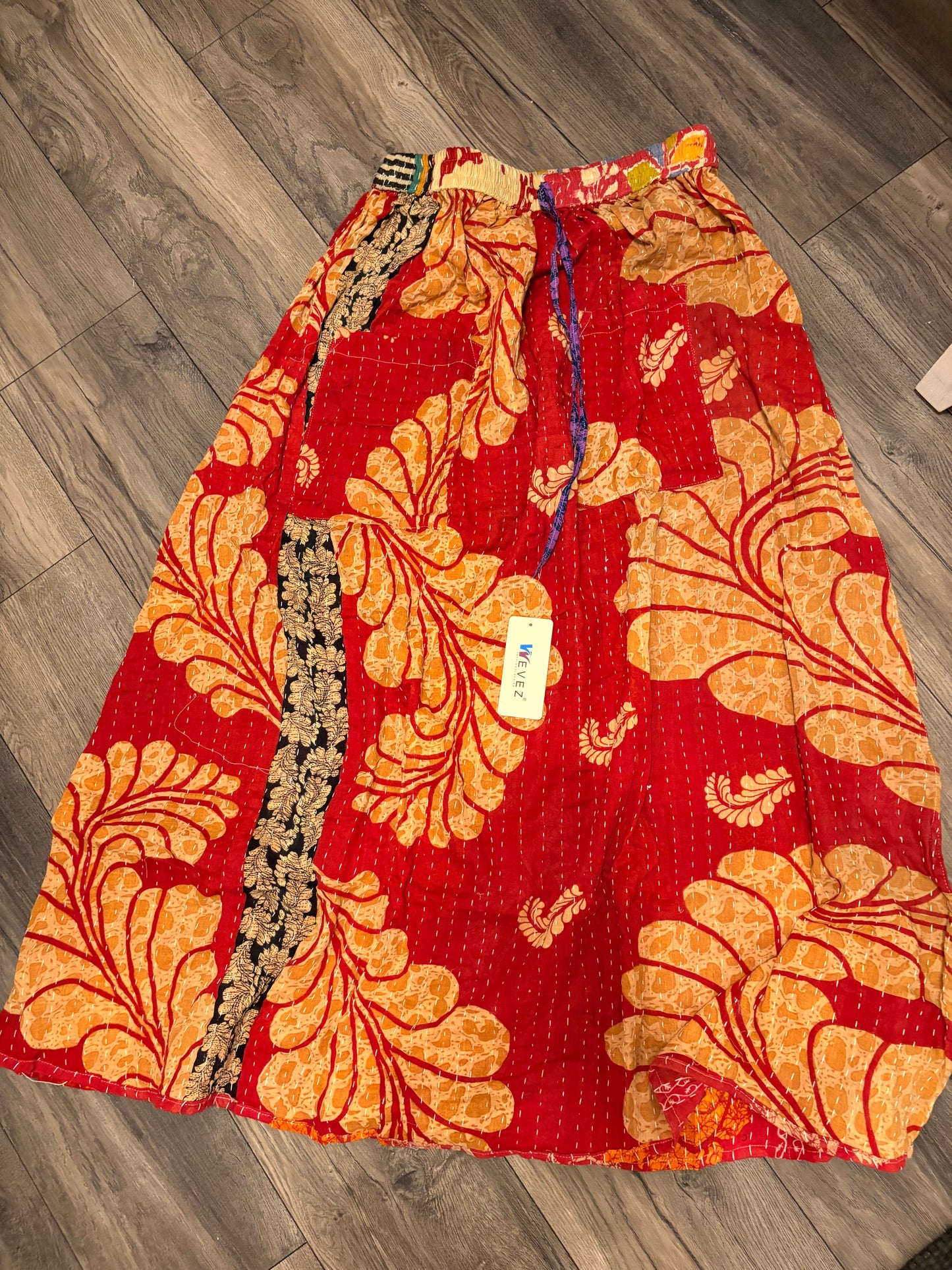 Sally Women Vintage Kantha Quilt Cotton Reversible Skirt One Size Fits Size 4-16