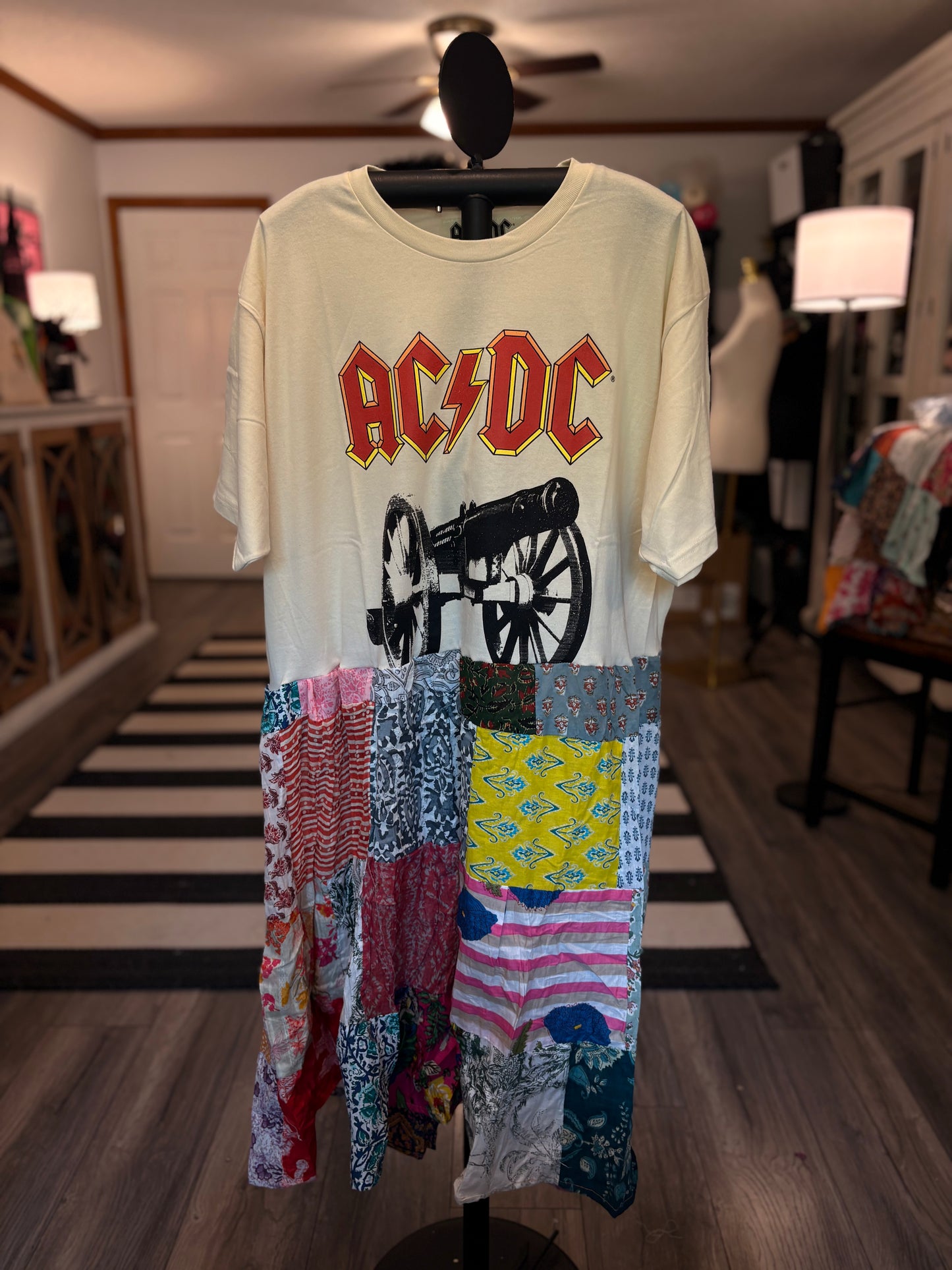 AC/DC Upcycled Patchwork Dress One Size Fits an Small to XXL