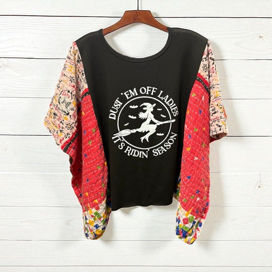 Dust ‘Em Off Upcycled Vintage Kantha Poncho Tee Fits A Size Small to Large SHORT Length