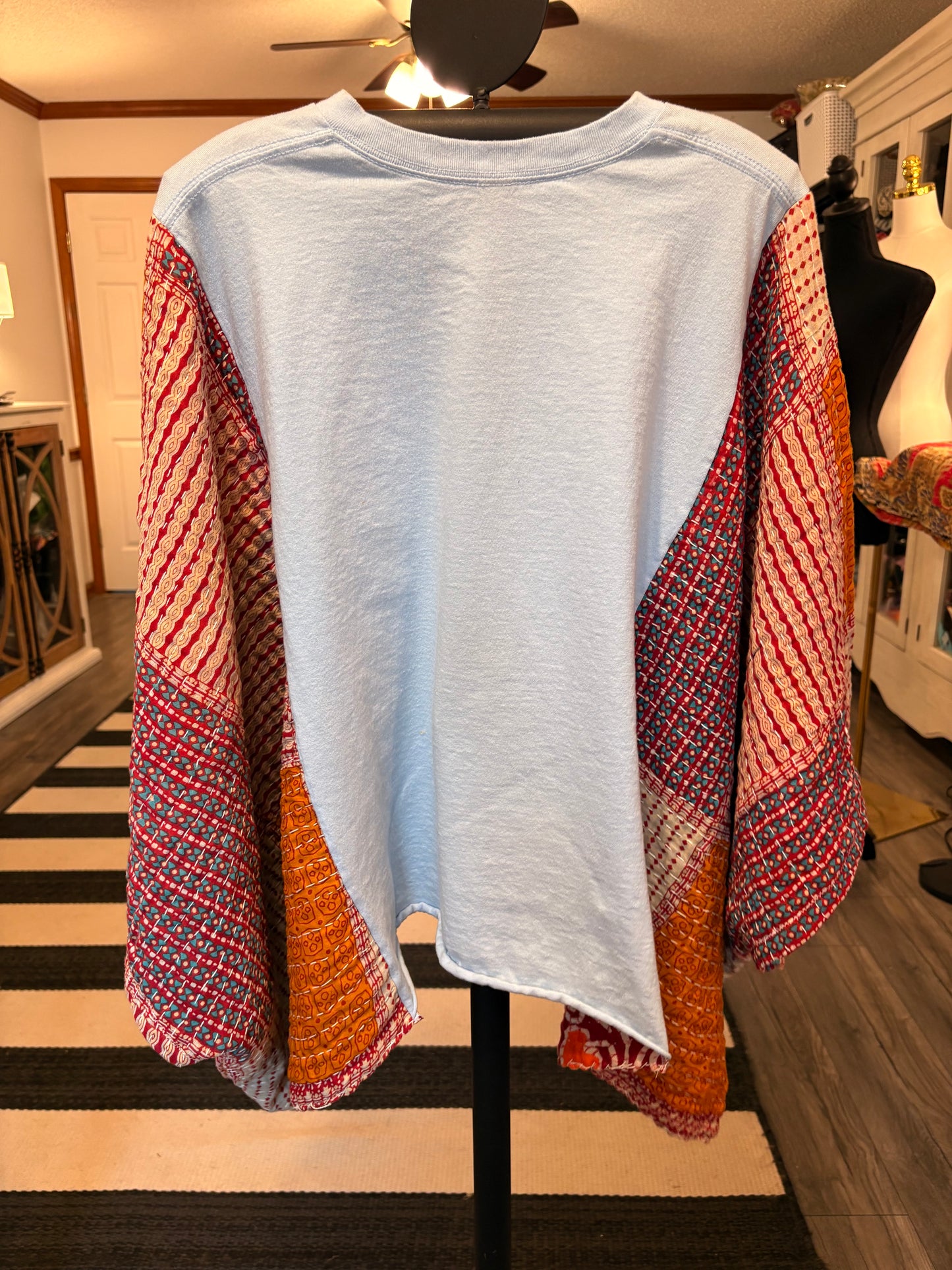 Trusting GOD Upcycled Vintage Kantha Quilt Poncho Tee One Size Fits a Small to XL