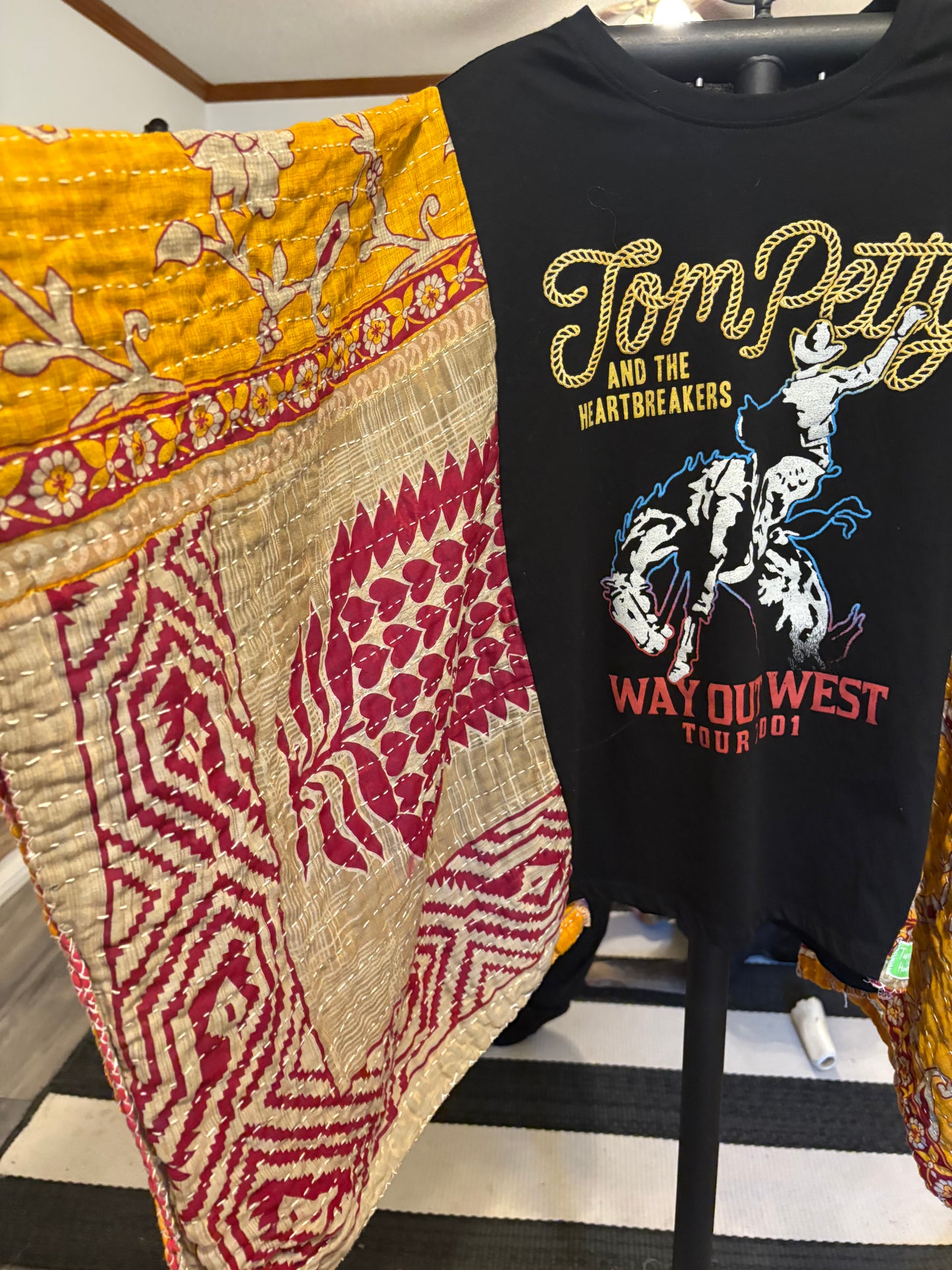 Tom Petty Upcycled Vintage Kantha Poncho Tee Fits A Small to XL