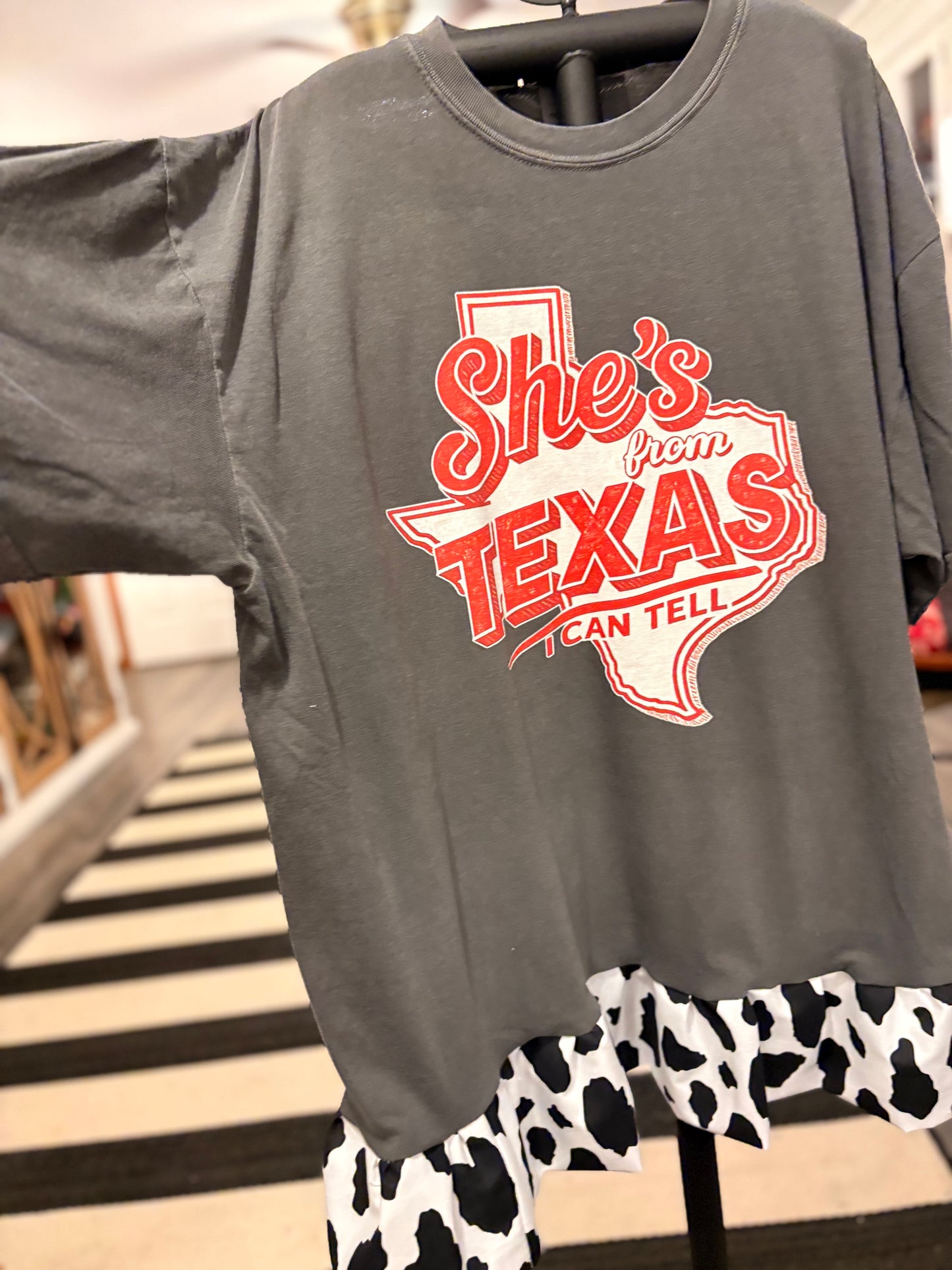 She’s Texas Upcycled Ruffled Tee Fits a Small to 2X