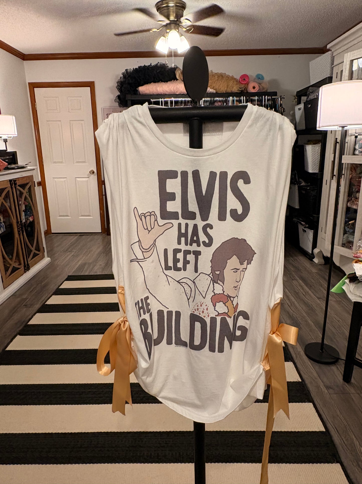 Elvis Has Left The Building Upcycled Ribbon Tank One Size Fits Small to 2X