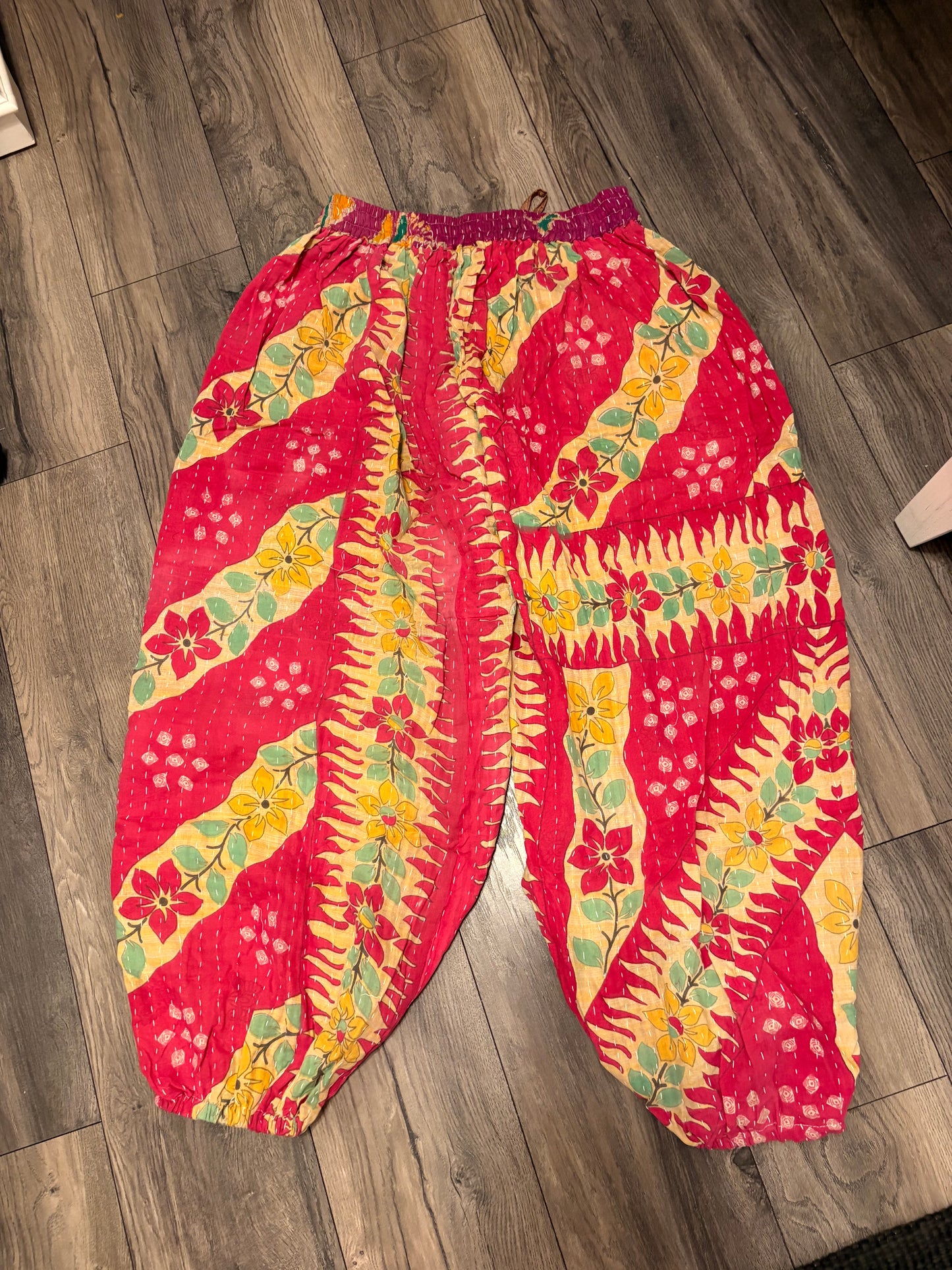 Belle Women Vintage Kantha Quilt Cotton Reversible Harem Pant One Size Fits Size 4-16