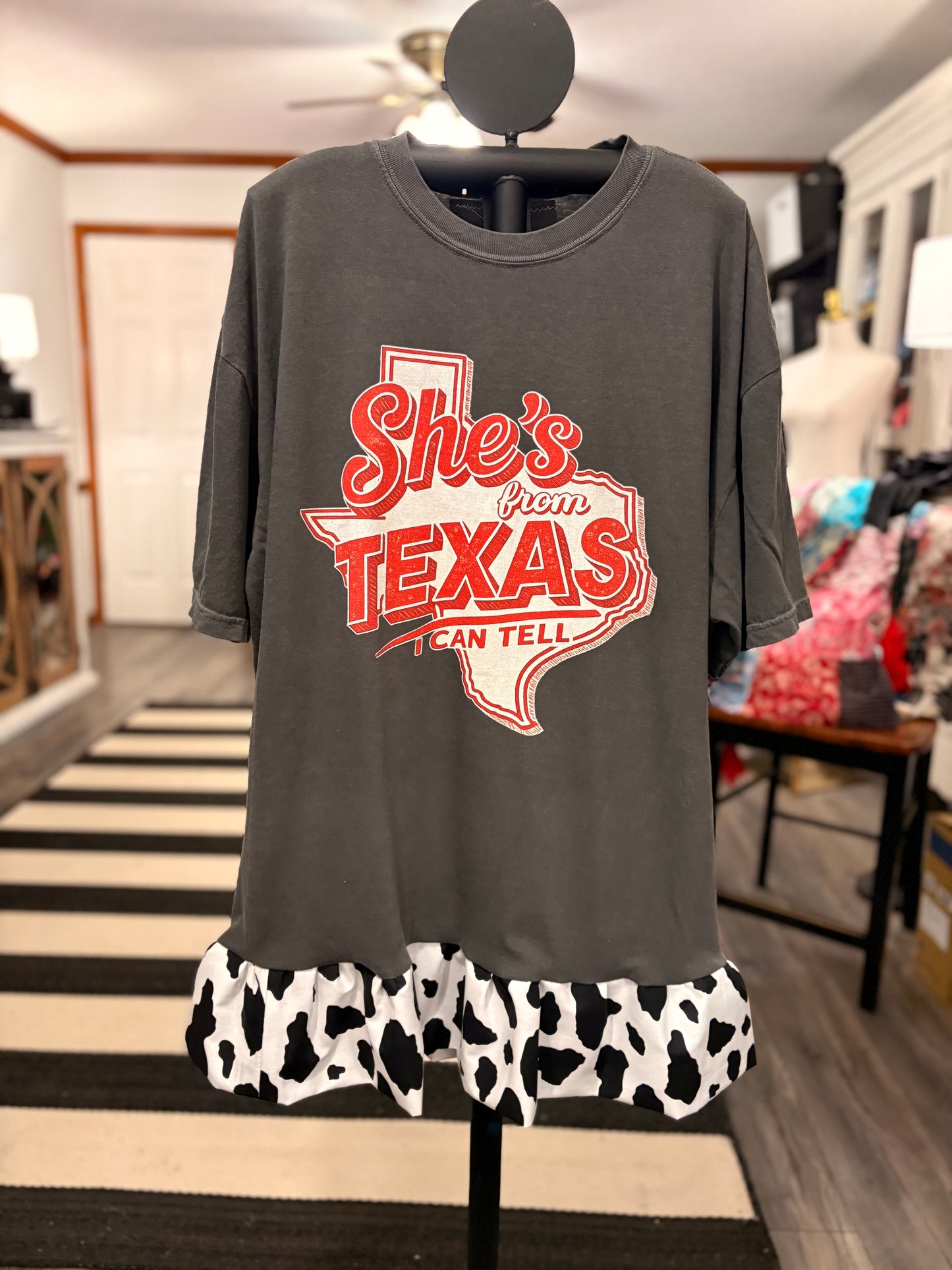 She’s Texas Upcycled Ruffled Tee Fits a Small to 2X