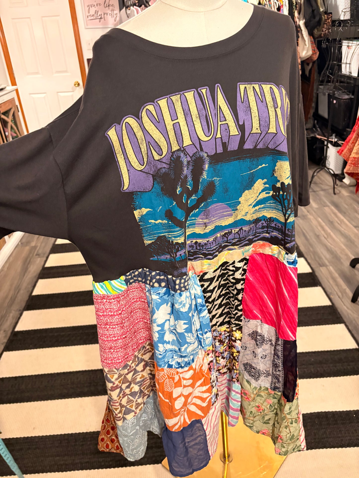 Joshua Tree Upcycled Vintage Patchwork Tee Dress Fits a Large to 2X