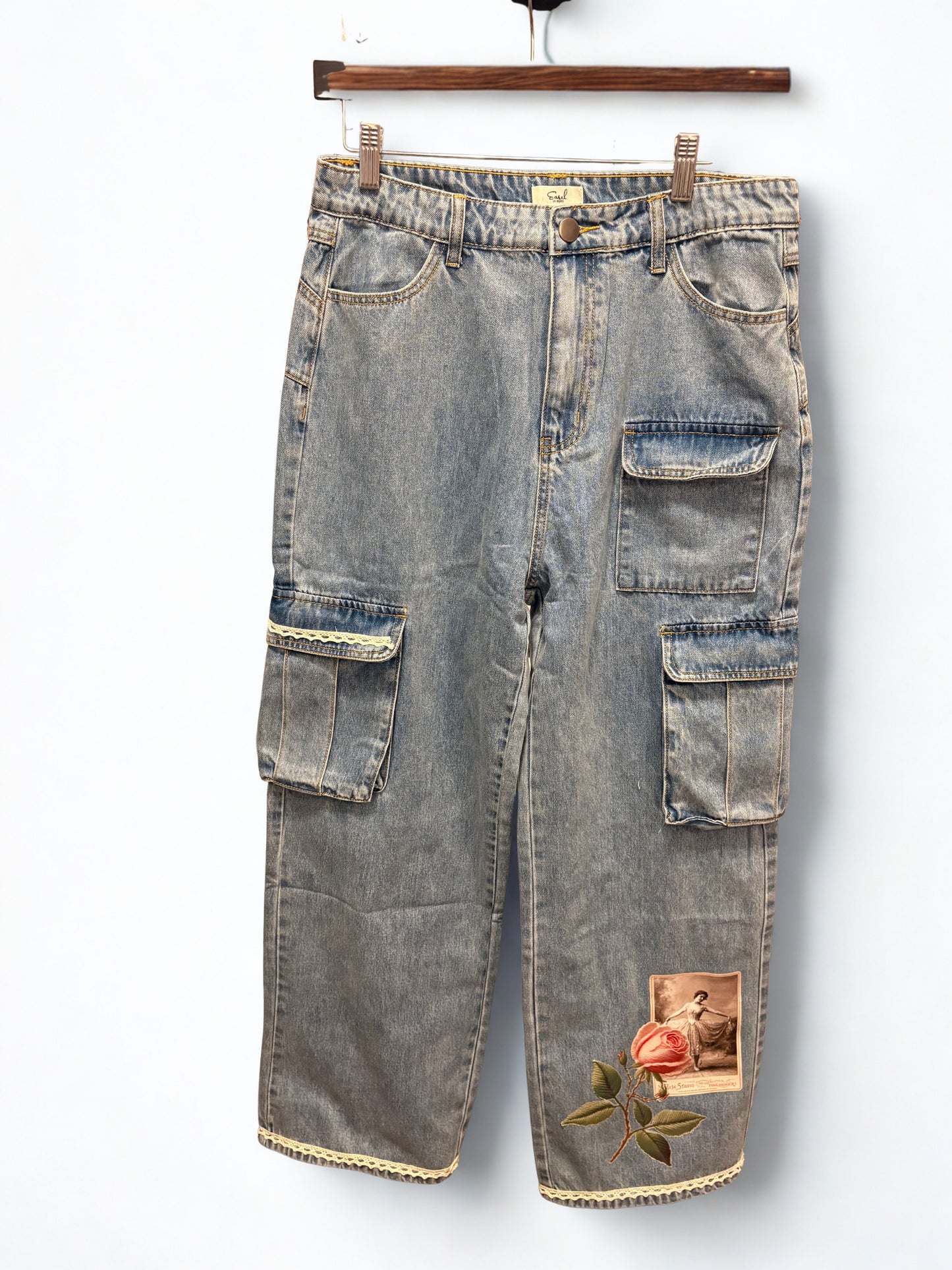Millie Refashioned Junk Jean Cargo Pants Size Large 10/12
