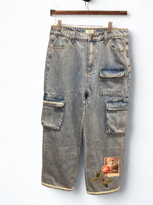 Millie Refashioned Junk Jean Cargo Pants Size Large 10/12