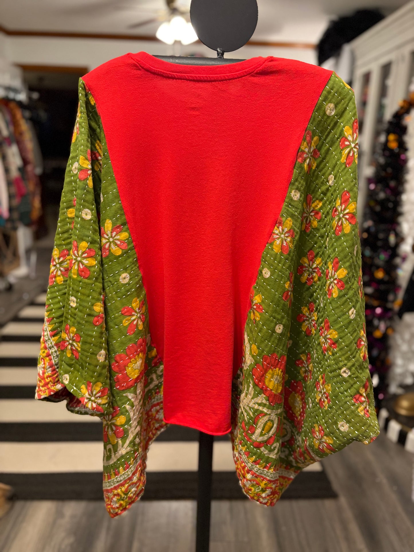Jolly Grinch Vintage Kantha Quilt Poncho Tee One Size Fits a Small to XXL