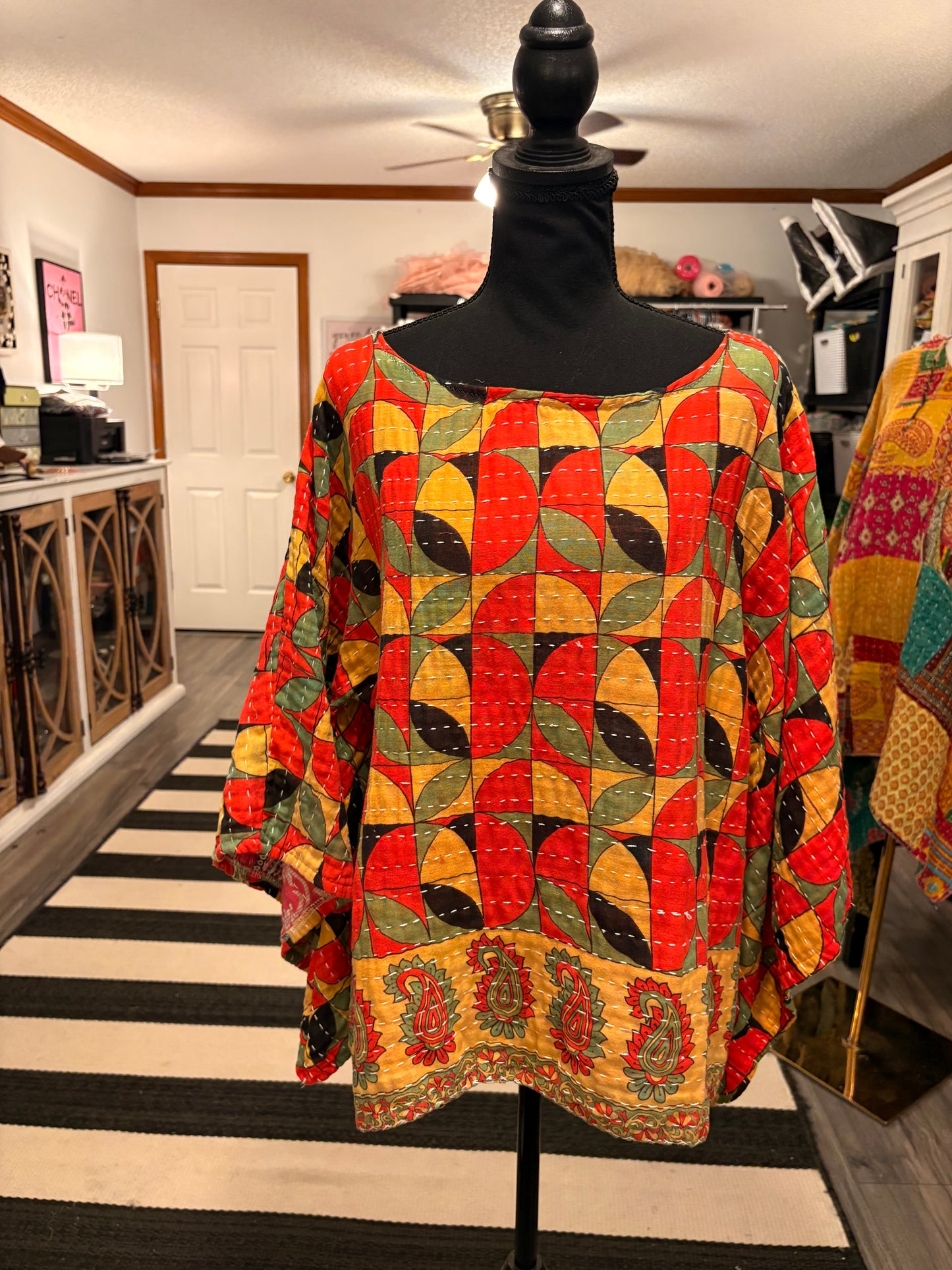Mara Kantha Flare Sleeve Top One Size Fits a Small to XL