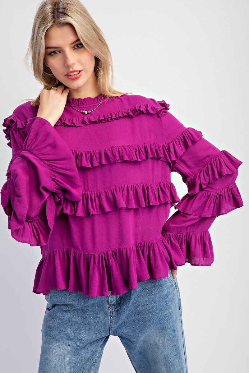 Magenta Tiered Ruffle Blouse