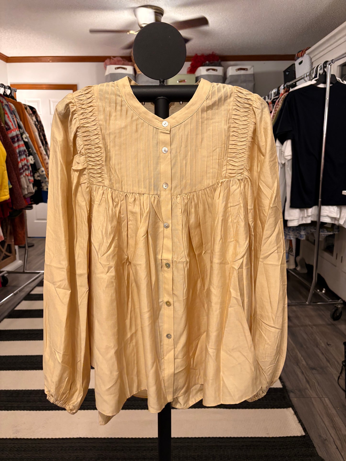 Golden Pintuck Blouse Medium