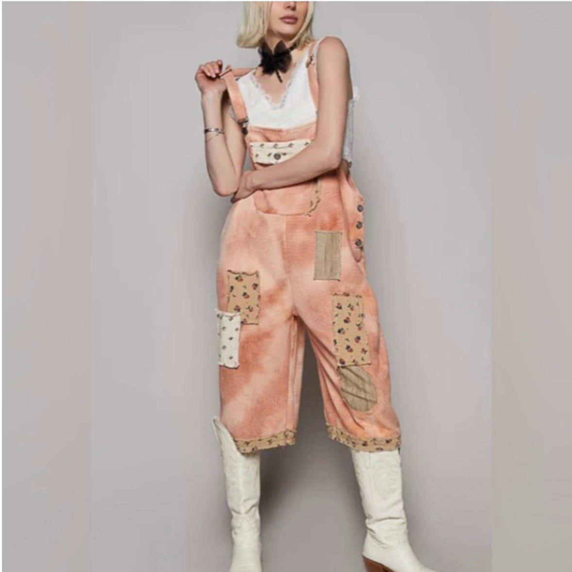 Pumpkin Patchwork Cropped Overalls