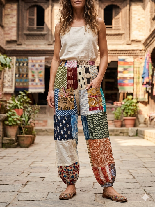 Amy Patchwork Smocked Pants One Size Fits XS to XL 2-14