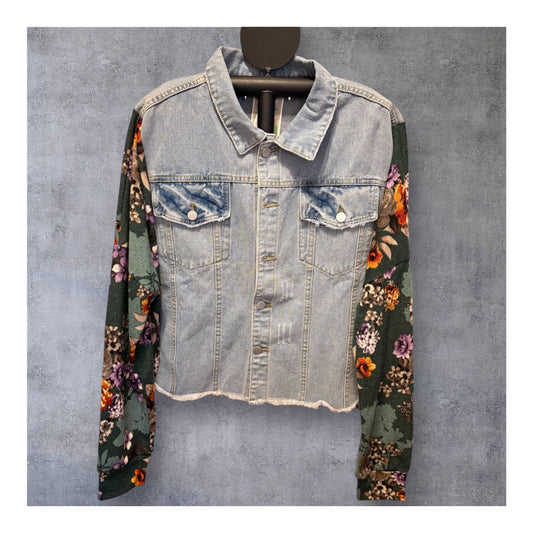 Wildflowers Upcycled CROPPED Denim Jacket Sweater One Size Fits a Small to XXL
