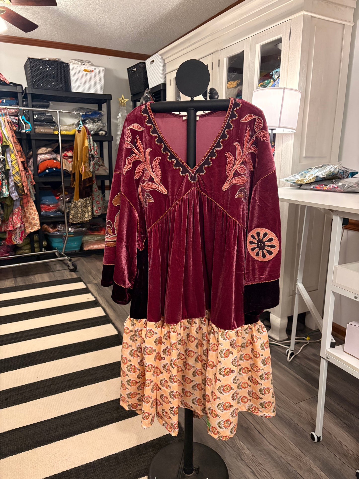 Artemis Upcycled Velvet and Hand Blocked Cotton One Size Fits Medium to XXL OVERSIZED!