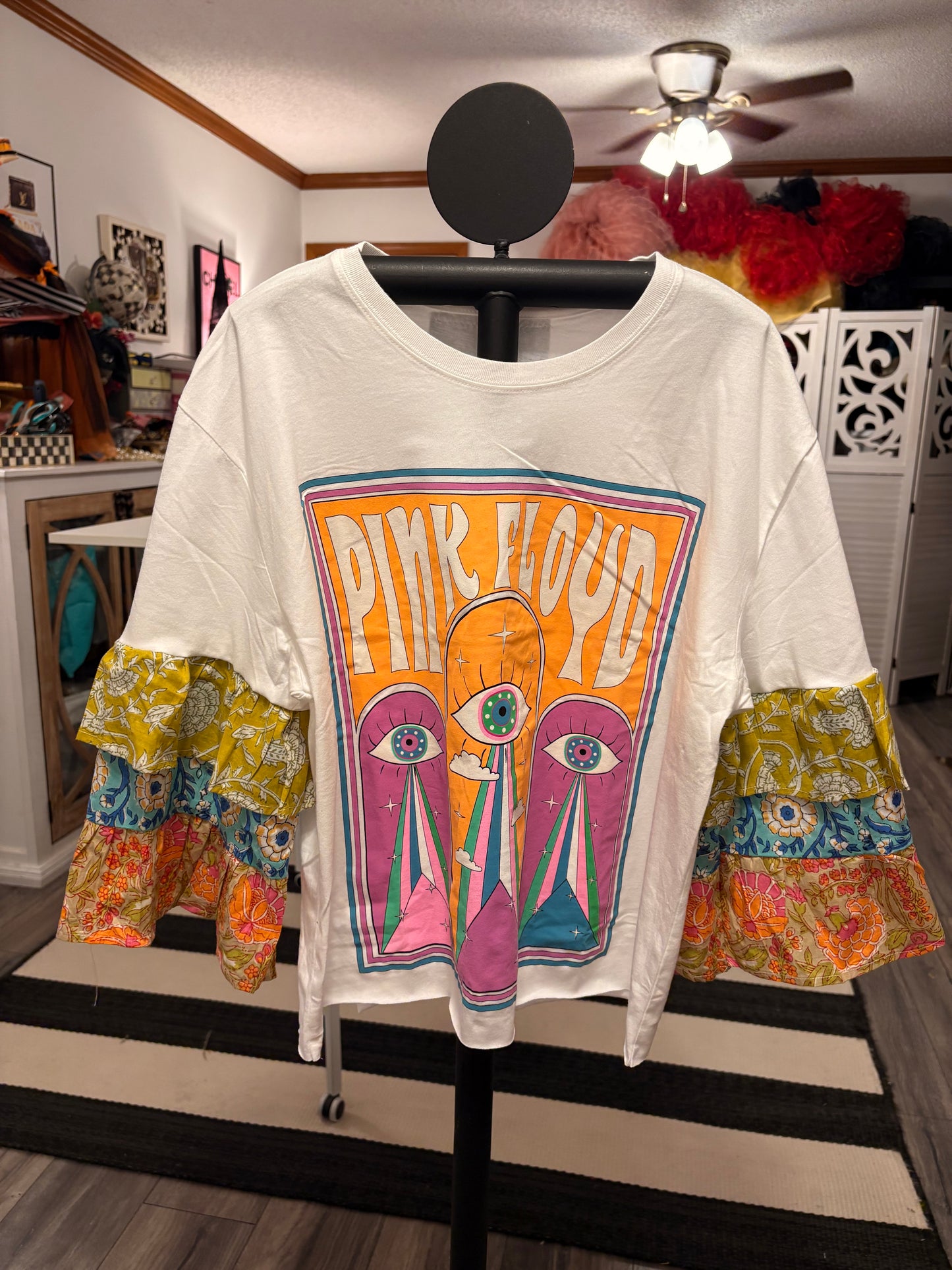 Brick in the Wall Glam Ruffle Sleeve Tee One Size Fits a Small to XL