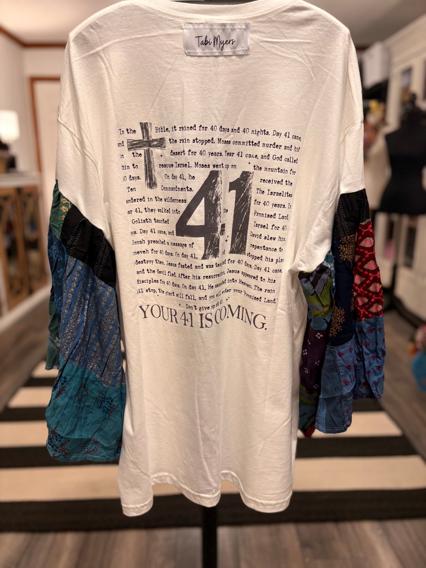 Your 41 is Coming Flare Patchwork Sleeve Tee Fits a Small to XL