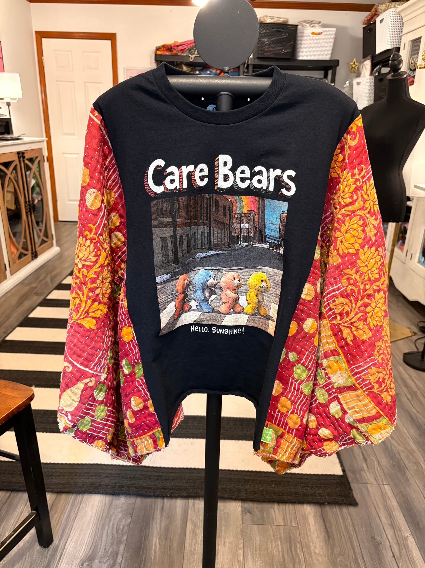 Hello Sunshine Upcycled Vintage Kantha Quilt Poncho Tee One Size Fits a Small to XXL