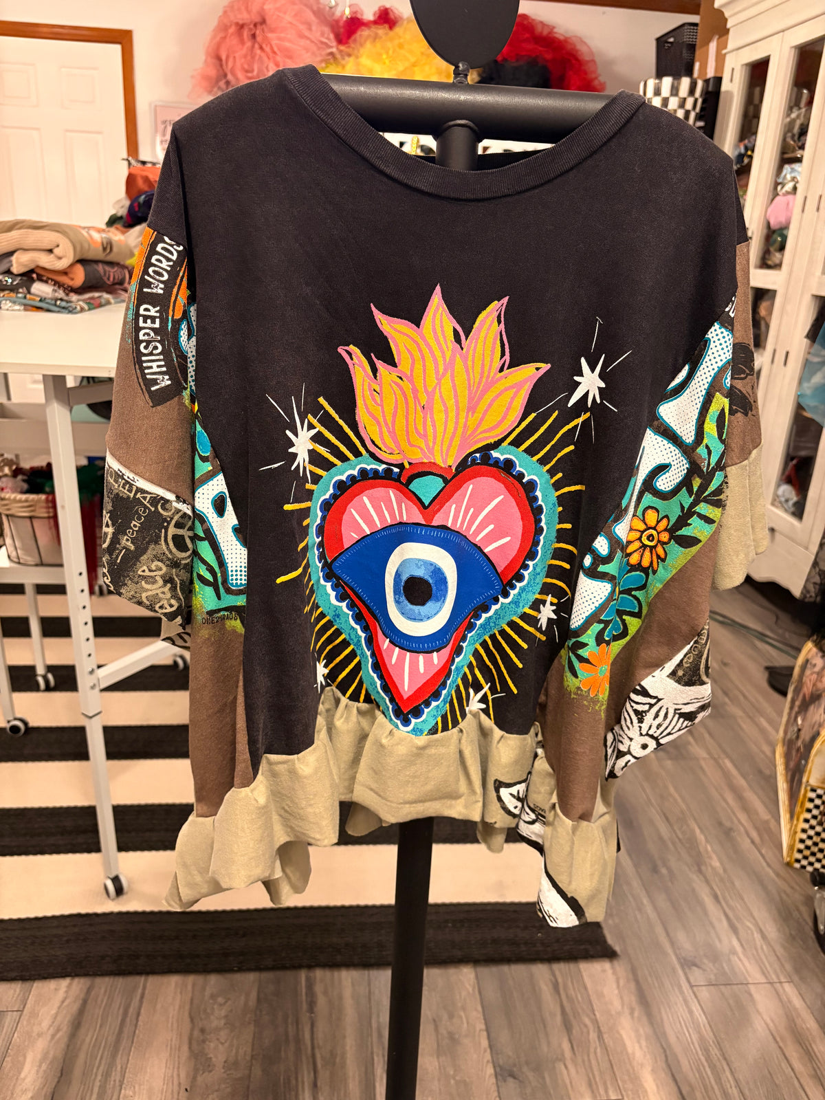 Eyeconic Peace Patchwork Ruffle Tee One Size fits a Small to 3X