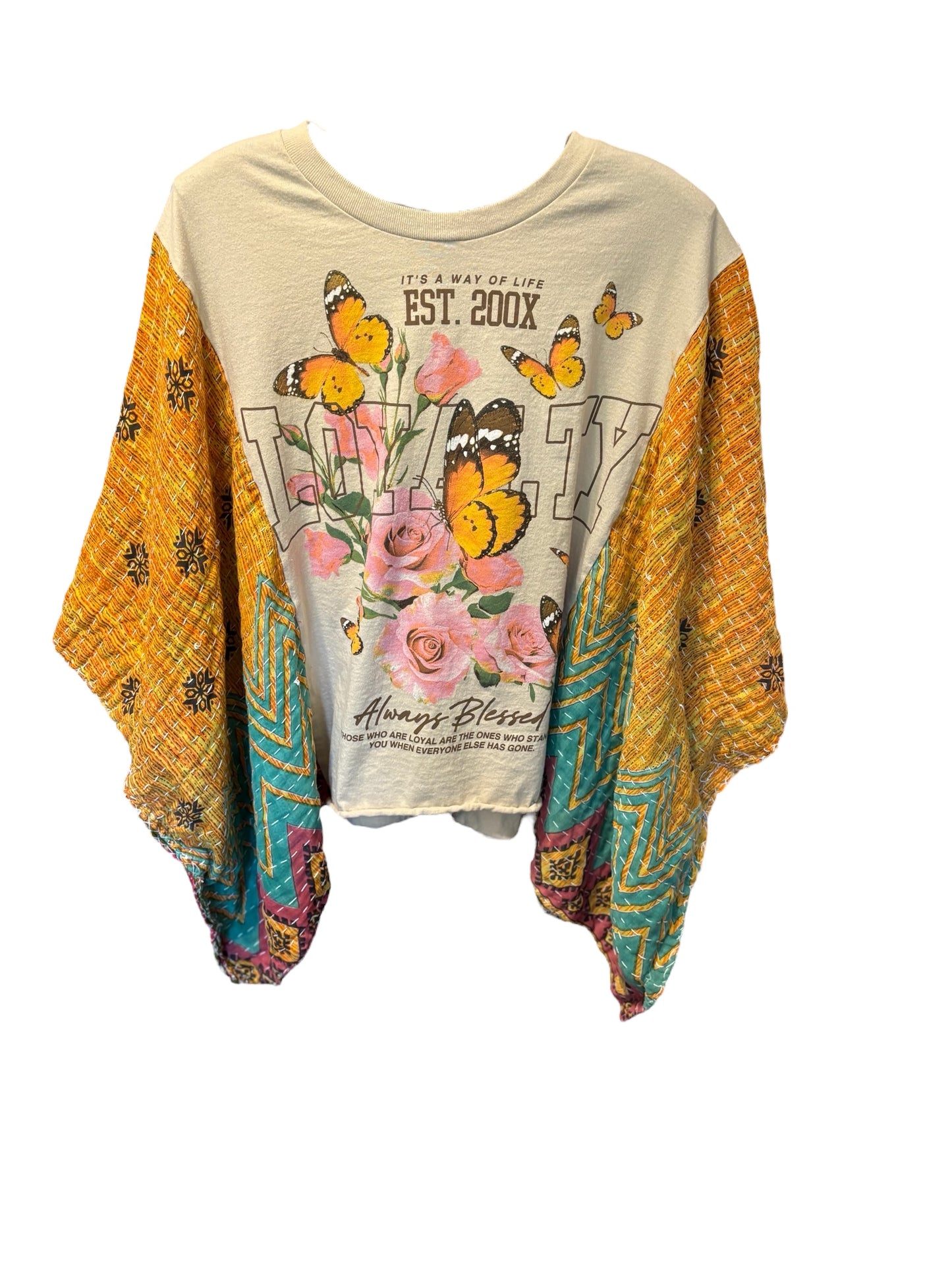 Always Blessed Upcycled Vintage Kantha Poncho Tee Fits A Size Small to XXL