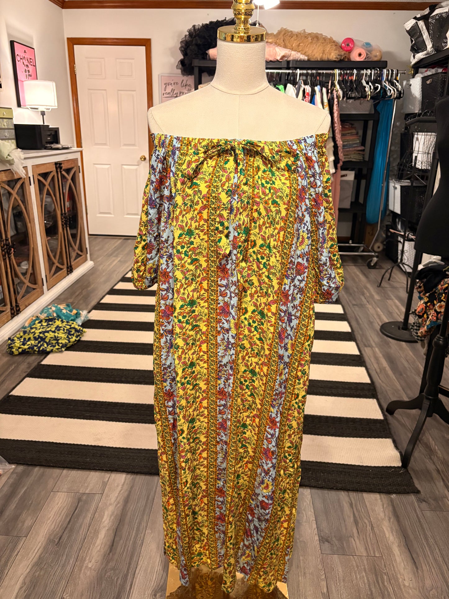 Yellow Floral Off Shoulder Dress Size Small